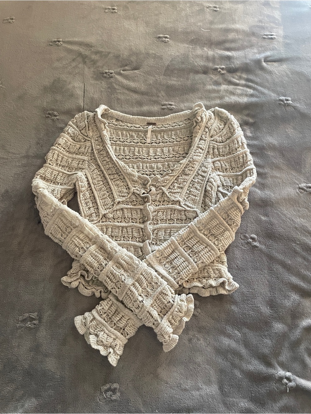 Free People Cream Crochet Knit Cardigan
